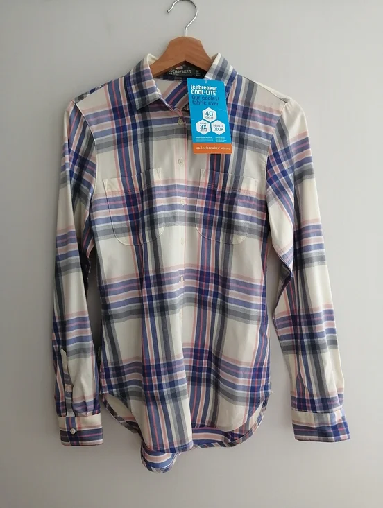 NWT Icebreaker Cool Lite Kahla Long Sleeve Plaid Button Up Wool Lyocell Blend XS - Picture 16 of 16